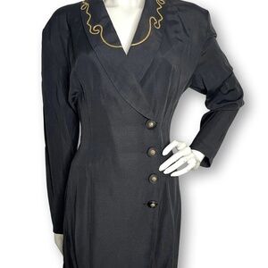 90s Amoretti Button Front Dress with Gold Detailing | Vintage Amoretti Black Dre